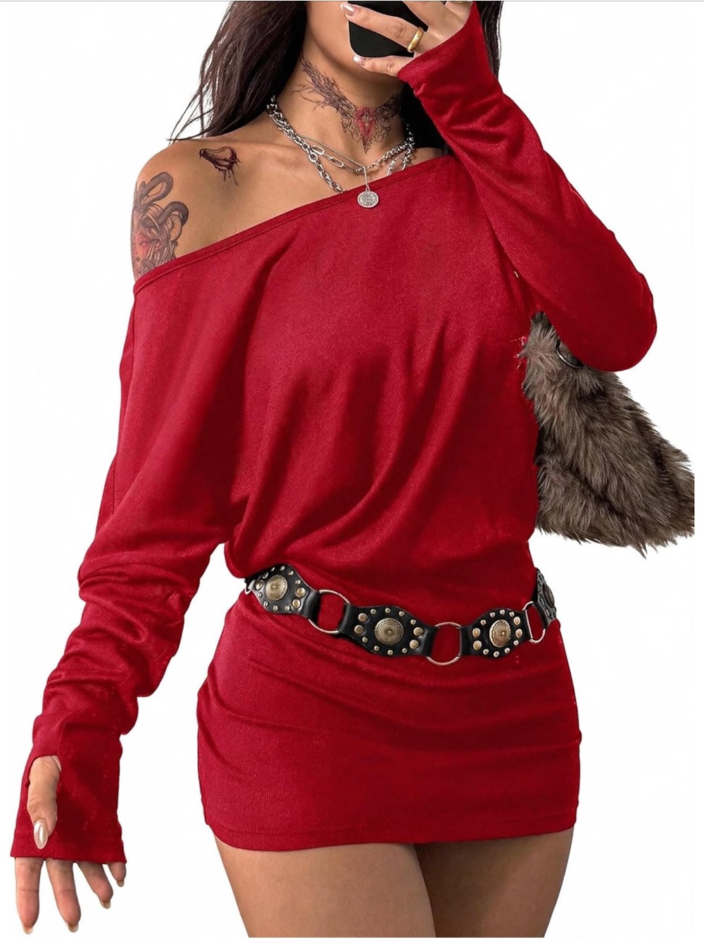 One-Shoulder Red Mini Dress — Women's Stylish Off-Shoulder Look